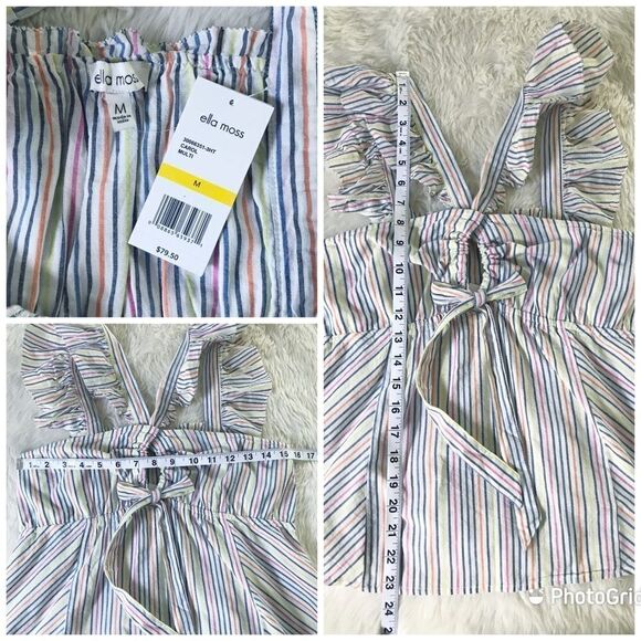 ELLA MOSS Striped Babydoll Top Square Neckline Flutter Sleeve Medium Large New - Picture 13 of 16